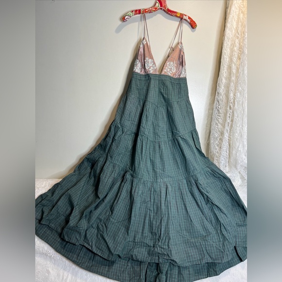 Free People Long Love Triangle Plaid Embroidered Midi Dress - Picture 4 of 6